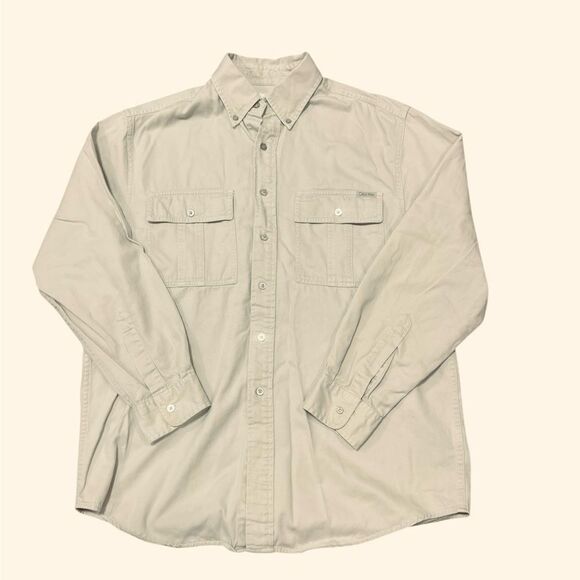 Calvin Klein Tan Casual Button Down Shirt with Pointed Collar - Picture 1 of 5